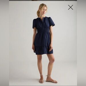 Quince 100% Organic Cotton Poplin Tiered Mini Dress | Navy | XS